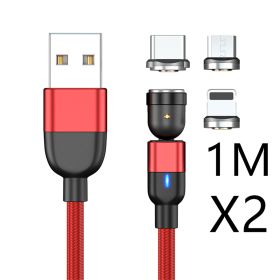 Magnetic Data Cable Threeinone 540-degree Rotation  Charging Cable Suitable (Option: 2PCS 1m 3in1 red)