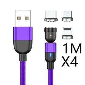 Magnetic Data Cable Threeinone 540-degree Rotation  Charging Cable Suitable (Option: 4PCS 1m 3in1 Purple)