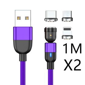 Magnetic Data Cable Threeinone 540-degree Rotation  Charging Cable Suitable (Option: 2PCS 1m 3in1 Purple)