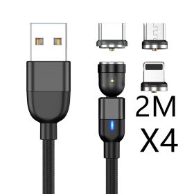 Magnetic Data Cable Threeinone 540-degree Rotation  Charging Cable Suitable (Option: 4PCS 2m 3in1 black)