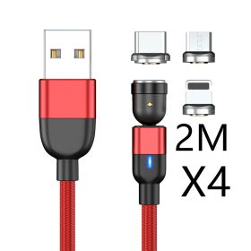 Magnetic Data Cable Threeinone 540-degree Rotation  Charging Cable Suitable (Option: 4PCS 2m 3in1 red)