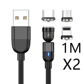 Magnetic Data Cable Threeinone 540-degree Rotation  Charging Cable Suitable (Option: 2PCS 1m 3in1 black)