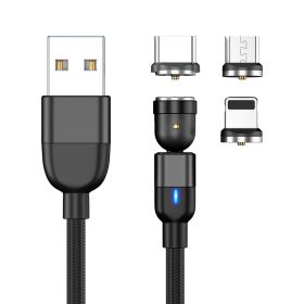 Magnetic Data Cable Threeinone 540-degree Rotation  Charging Cable Suitable (Option: 1m 3in1 black)