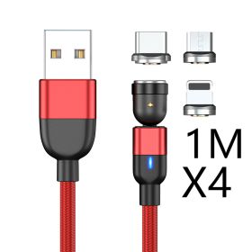 Magnetic Data Cable Threeinone 540-degree Rotation  Charging Cable Suitable (Option: 4PCS 1m 3in1 red)