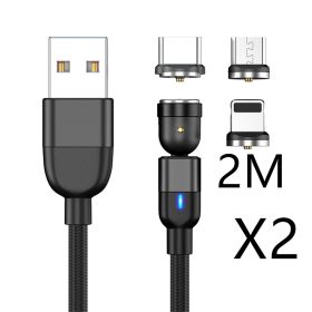 Magnetic Data Cable Threeinone 540-degree Rotation  Charging Cable Suitable (Option: 2PCS 2m 3in1 black)