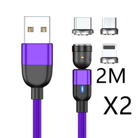 Magnetic Data Cable Threeinone 540-degree Rotation  Charging Cable Suitable (Option: 2PCS 2m 3in1 Purple)