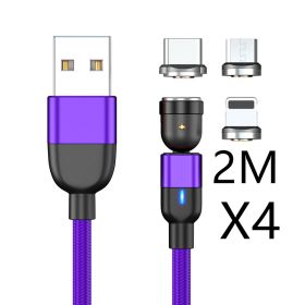 Magnetic Data Cable Threeinone 540-degree Rotation  Charging Cable Suitable (Option: 4PCS 2m 3in1 Purple)