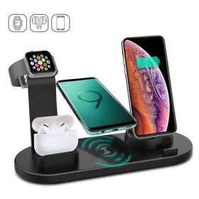 30W 7 in 1 Wireless Charger Stand Pad For iPhone 14 13 12 11 X Apple Watch Fast Charging Dock Station for Airpods Pro iWatch 7 6 (Color: 30W Black)