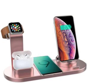 30W 7 in 1 Wireless Charger Stand Pad For iPhone 14 13 12 11 X Apple Watch Fast Charging Dock Station for Airpods Pro iWatch 7 6 (Color: 30W Pink)