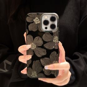 ins Oil painting flower r for iPhone13Promax Apple 12 phone case 11 Color painting 14 Black xs soft cover (colour: Bright black oil painting flowers)