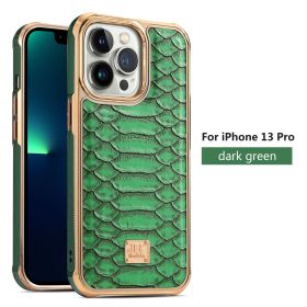 Applicable to IP14promax mobile phone case Apple 13PROMAX skin affixed mobile phone protective case Snake skin cross-border (colour: green)