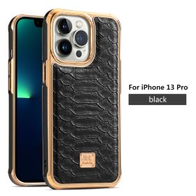 Applicable to IP14promax mobile phone case Apple 13PROMAX skin affixed mobile phone protective case Snake skin cross-border (colour: black)