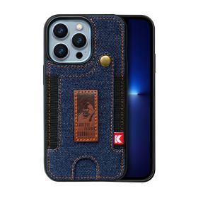 Suitable for iPhone 13pro phone case Apple 14 card wrist strap iPhone 14 phone case (colour: Navy)