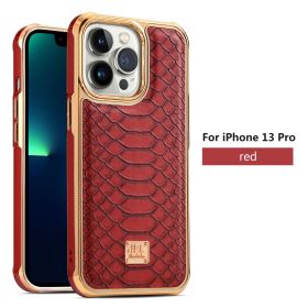 Applicable to IP14promax mobile phone case Apple 13PROMAX skin affixed mobile phone protective case Snake skin cross-border (colour: red)