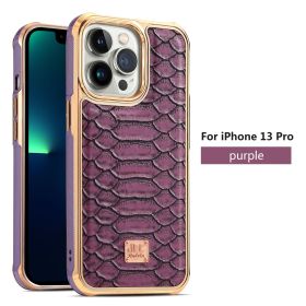 Applicable to IP14promax mobile phone case Apple 13PROMAX skin affixed mobile phone protective case Snake skin cross-border (colour: purple)