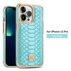 Applicable to IP14promax mobile phone case Apple 13PROMAX skin affixed mobile phone protective case Snake skin cross-border (colour: Far peak blue)