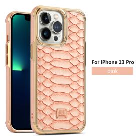 Applicable to IP14promax mobile phone case Apple 13PROMAX skin affixed mobile phone protective case Snake skin cross-border (colour: Pink)