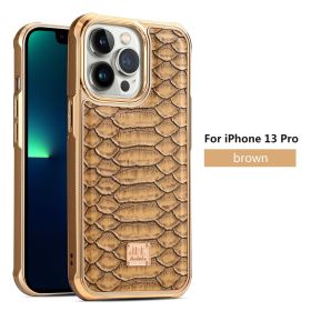 Applicable to IP14promax mobile phone case Apple 13PROMAX skin affixed mobile phone protective case Snake skin cross-border (colour: brown)