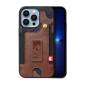 Suitable for iPhone 13pro phone case Apple 14 card wrist strap iPhone 14 phone case (colour: Camo Brown)