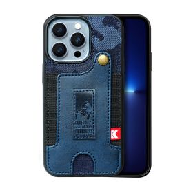 Suitable for iPhone 13pro phone case Apple 14 card wrist strap iPhone 14 phone case (colour: Camo Blue)