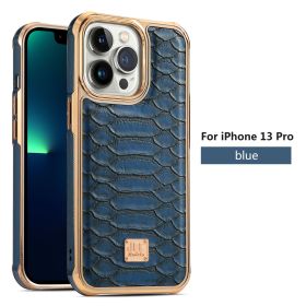 Applicable to IP14promax mobile phone case Apple 13PROMAX skin affixed mobile phone protective case Snake skin cross-border (colour: blue)