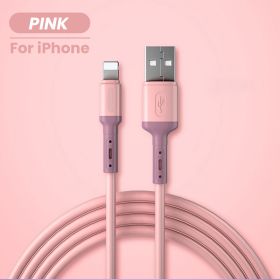 USB Cable For iPhone 14 13 12 11 Pro Max XR XS 8 7 6s 5s Fast Data Charging Charger USB Wire Cord Liquid Silicone Cable 1/1.5/2M (Color: PINK FOR iPhone)