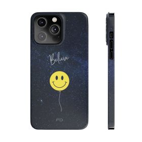 Smiley Face in Space Believe Slim Case for iPhone (Color: Navy)