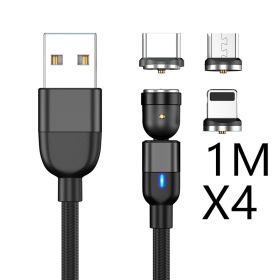 Magnetic Data Cable Threeinone 540-degree Rotation  Charging Cable Suitable (Option: 4PCS 1m 3in1 black)