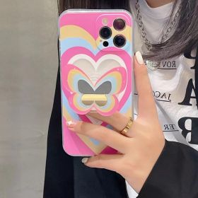 Color Butterfly Stand Silicone Phone Case (Option: Light pink phone case-IPhone14)